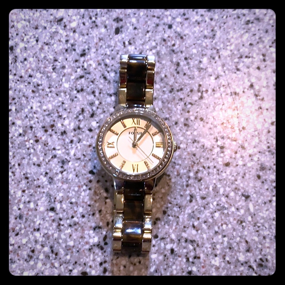 Gold and tortoise shell Fossil watch